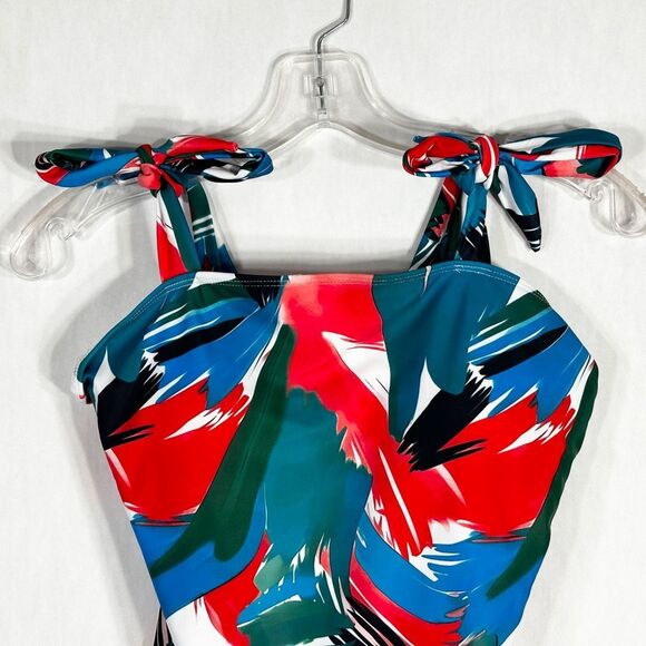 Tropical Swimsuit Size Large Womens One Piece Tie Straps Red Blue Green NWOT 558 - Picture 3 of 9